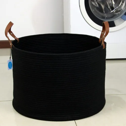 Miniatura 5 de Casaphoria Cesta de cuerda de algodón XXXL para sala de estar, cesta de almacenamiento tejida con asa larga para mantas, toallas y almohadas, cesta