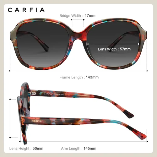 Miniatura 5 de Carfia Gafas de sol polarizadas de acetato para mujer, cubierta grande, marco de flores de moda, lentes de protección UV400 2024