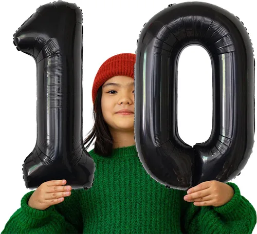 Miniatura 4 de Globos de 40 pulgadas negros con 10 números, globos gigantes de helio de Mylar de lámina negros con números para cumpleaños, globos digitales