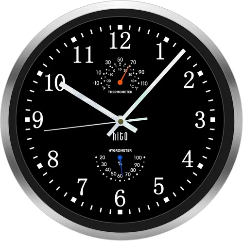 Miniatura 14 de HITO Reloj de pared con luz nocturna de 12 pulgadas, funciona con pilas, brillo ajustable, marco de metal, cubierta de vidrio