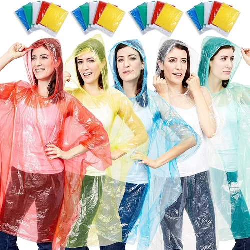 Miniatura 6 de Juvale Ponchos de lluvia para adultos, tamaño único (50 x 39.4 pulgadas), plástico con capucha, 5 colores vibrantes, paquete familiar de 20 ponchos