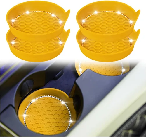 zipelo Portavasos para automóvil con brillantes, paquete de 4, portavasos universal para vehículo, antideslizante, con inserto, accesorios para