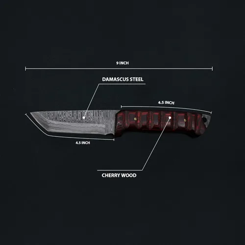 Miniatura 2 de Titan International Knives Diver Equipo de caza de acero de Damasco de alto y bajo carbono, supervivencia Tanto Point EDC hoja táctica mango