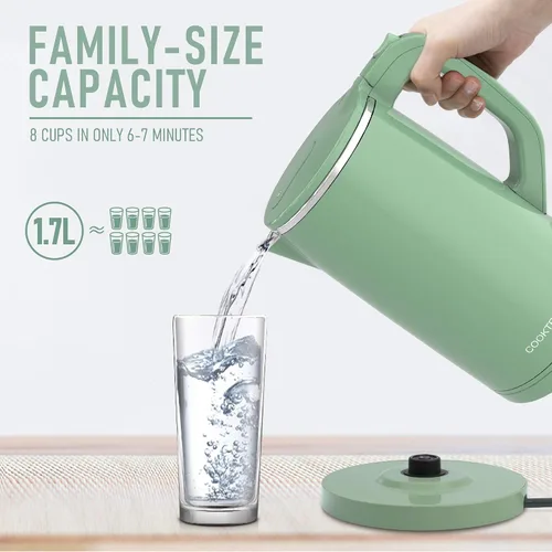 Miniatura 6 de COOKTRON Hervidor Eléctrico de 1.7L Silencioso, Hervidor de Agua Caliente de Doble Pared Libre de BPA, Tetera de Hervido Silencioso y Tacto Fresco