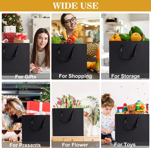 Miniatura 5 de Bolsas de regalo negras extragrandes de 15.7 pulgadas para regalos con papel de seda y asas de cinta para compras, pequeñas empresas, fiestas