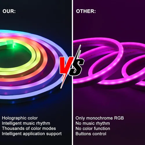 Miniatura 7 de DBFAIRY Luz de Cuerda de Neón Inteligente, 16.4 Pies Luces de Cuerda de Neón RGB que Cambian de Color IC con Aplicación Remota Sincronización