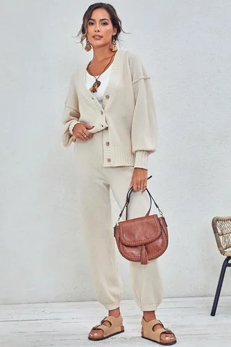 Miniatura 7 de MAOECO Conjunto de 2 piezas para mujer, suéter de punto y pantalones deportivos de cintura alta