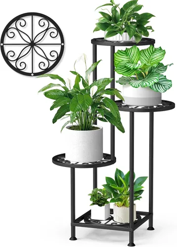 Miniatura 12 de Soporte alto de madera de 4 niveles para plantas, estante de metal para interiores, múltiples estantes para macetas, estante de esquina, estante