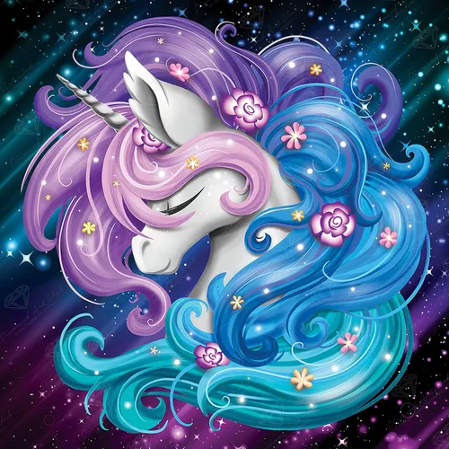 DIAMOND ART CLUB Aurora The Unicorn - Kit de pintura de diamante, divertidas manualidades para adultos, lienzo de arte de diamante redondo, 13 x 13