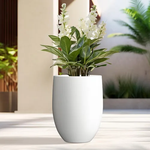 Miniatura 12 de Kante Maceta alta de hormigón natural de 21.7 pulgadas de alto, maceta decorativa grande para interiores y exteriores con orificio de drenaje