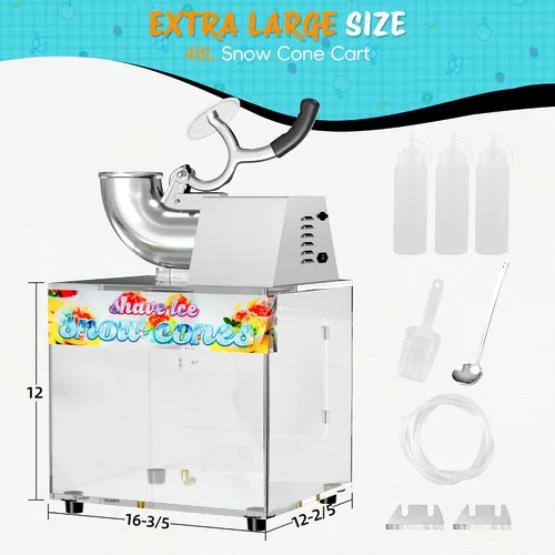 Miniatura 6 de VALONDINO Máquina de cono de nieve de 48 L, máquina de hielo afeitado comercial de 500 libras/h para conos de nieve, 300 W, fabricante de cono