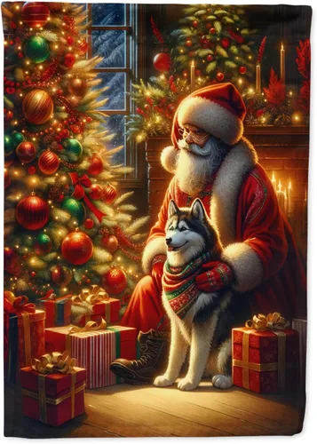Caroline's Treasures DAC4159CHF - Bandera de casa de Husky siberiano y Papá Noel para porche, grande, para colgar en la pared, poliéster, tamaño de