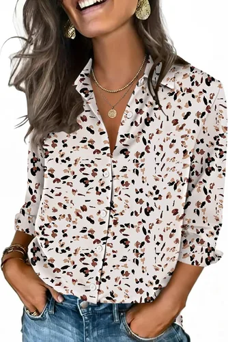 Miniatura 7 de Zeagoo Camisas con botones para mujer, manga 3/4, cuello en V, blusas con cuello en V, trajes casuales de negocios