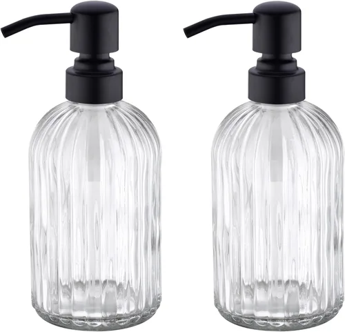 Miniatura 11 de Dispensadores de jabón de vidrio para cocina y baño, botella de vidrio pesado de 16 onzas, bomba de níquel cepillado de acero inoxidable