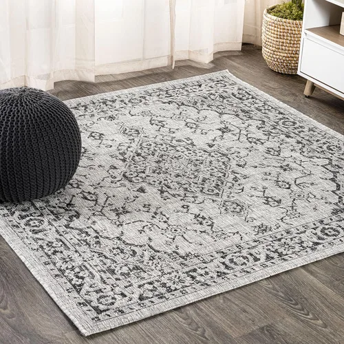 Miniatura 12 de JONATHAN Y Alfombra bohemia con medallón para interiores y exteriores, 2 x 8 pies, color gris/negro, tejido texturizado Rozetta para patio trasero