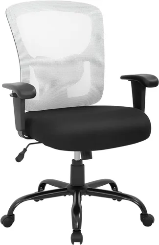 PayLessHere Silla de escritorio ergonómica, silla de oficina, silla de computadora de 500 libras con soporte lumbar, asiento ancho, brazos de Blanco