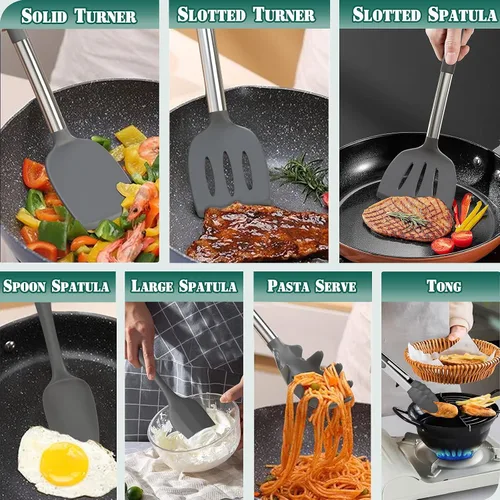 Miniatura 5 de Umite Chef Juego de utensilios de cocina de silicona, 43 espátulas de silicona con mango de acero inoxidable, antiadherente, resistente al calor