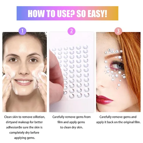 Miniatura 3 de SAOROPEB 5 hojas de gemas para la cara, calcomanías autoadhesivas para ojos, cuerpo y uñas, diamantes de imitación de cristal arcoíris para mujeres