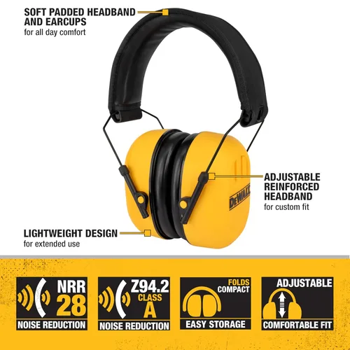 Miniatura 2 de DEWALT DPG18 Reductor Orejera Pasiva NRR28 Protección auditiva con diadema acolchada ajustable y diseño plegable compacto