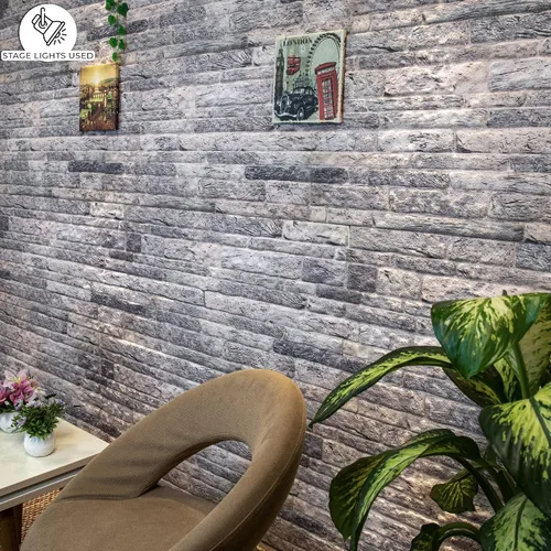 Miniatura 3 de Dundee Deco Paneles de pared 3D de ladrillo sintético, revestimiento de pared gris claro con aspecto de piedra, espuma de poliestireno, muestra