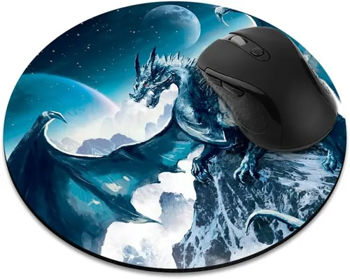 Alfombrilla de mouse redonda antideslizante, alfombrilla de mouse FINCIBO Blue Ice Dragon para el hogar, la oficina y el escritorio de juegos