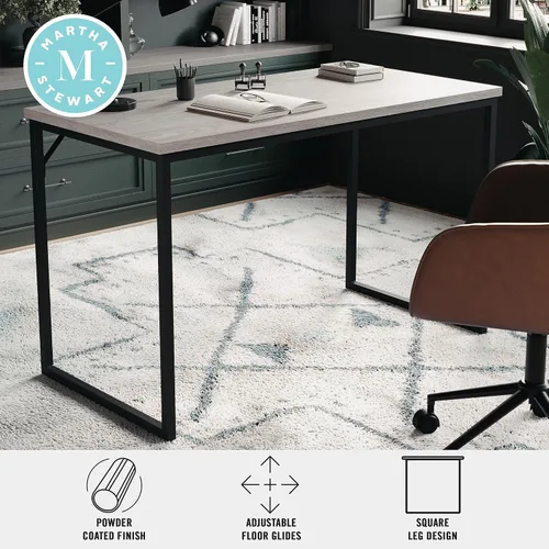 Miniatura 5 de Martha Stewart Noah Home Office Parsons Escritorio en grano de madera gris con marco de metal de bronce aceitado