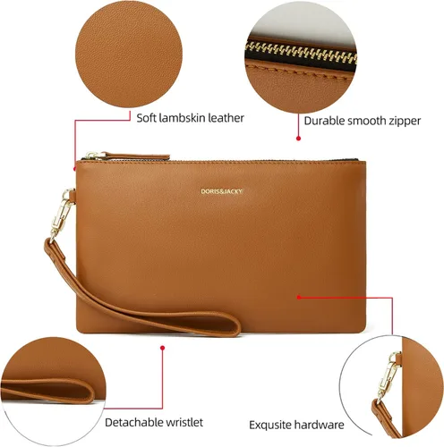 Miniatura 3 de DORIS&JACKY Bolso de mano pequeño de cuero para mujer, delgado, delgado, de piel de cabra, para teléfono celular, con correa