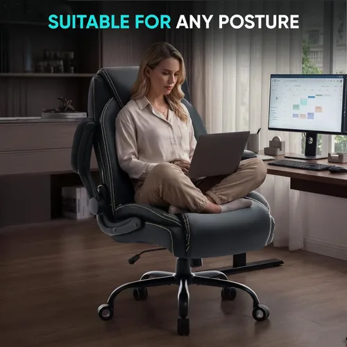 Miniatura 6 de Silla de oficina grande y alta de 600 libras, escritorio ejecutivo ergonómico resistente con reposabrazos ajustables, asiento ancho, tela de piel