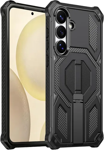 Funda magnética para Samsung Galaxy S24 FE con soporte y protector de pantalla [compatible con Magsafe] antideslizante, cuerpo completo, doble capa,