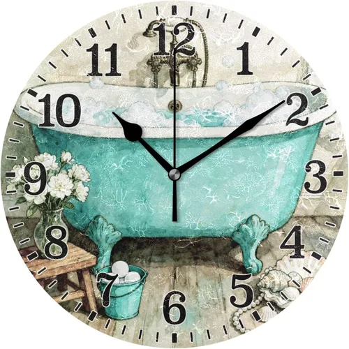Miniatura 61 de JUNZAN Reloj de bañera con vino romántico espumoso y velas, reloj de pared silencioso de 10 pulgadas, pequeño reloj redondo, decoración de cocina