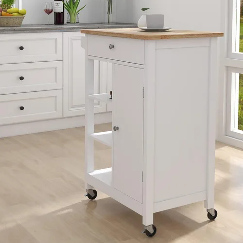 Miniatura 8 de Pequeña isla de cocina sobre ruedas, carrito rodante, carrito de servicio, armario de almacenamiento con cajón de almacenamiento, toallero y 22.4