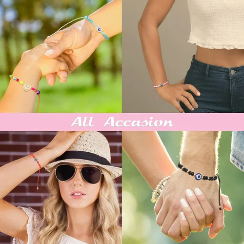 Miniatura 7 de WILLBOND 60 pulseras de ojo malvado pulseras mexicanas con nudo de cuerda pulseras de cuentas ajustables pulseras de eslabones de la suerte