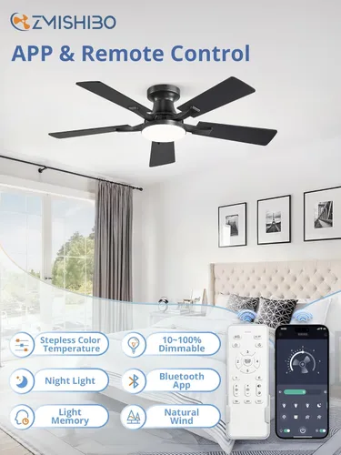 Miniatura 2 de ZMISHIBO Ventilador de techo de 42 pulgadas con luz, aplicación y control remoto, perfil bajo de montaje empotrado, luz LED regulable de 20 W, motor