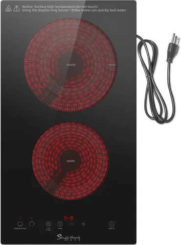 Placa eléctrica de 2 quemadores de 110 V, quemador superior de estufa enchufable, encimera y quemador eléctrico integrado con control táctil, 9