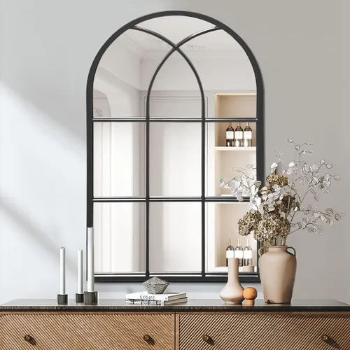 Miniatura 22 de Espejo de longitud completa, 56x22", espejo grande arqueado, espejos de cuerpo completo de panel de ventana negro para pared, espejos de pie