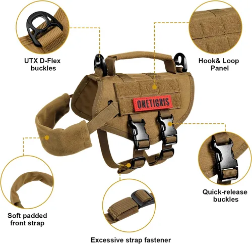 Miniatura 3 de Arnés táctico para perro, chaleco Milltary con mango vertical duradero para perros XXS Marrón