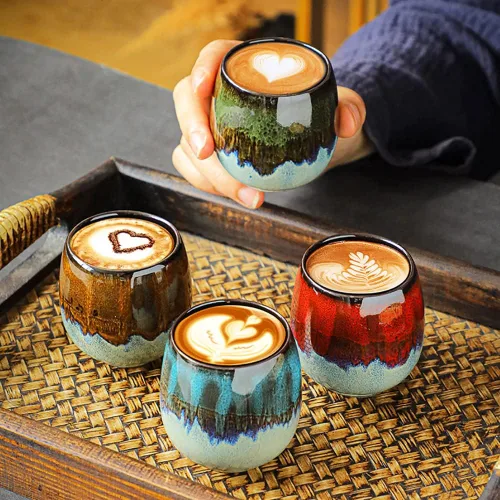 Miniatura 8 de Juego de 4 mini tazas de café expreso de cerámica de 3 onzas, tazas de café expreso, tazas de café de porcelana, tazas Demitasse, estilo moderno sin