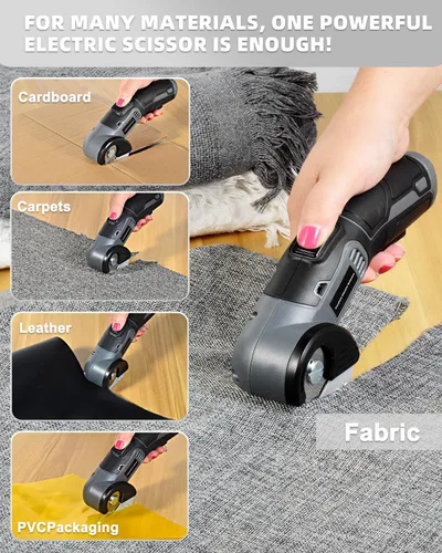 Miniatura 2 de 4V - Tijeras eléctricas inalámbricas, cortador giratorio ligero con 2 cuchillas y carga USB, para cortar cartón, tela, cuero, alfombra, plástico
