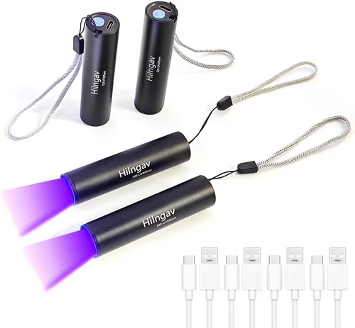 Miniatura 9 de 4 Pack de linternas recargables de luz negra pequeña UV, luz negra mini 395 NM 365 NM, linternas de luz negra USB C de carga, linterna de mano LED