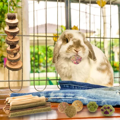 Miniatura 2 de Grddaef Juguetes para conejos, juguetes para conejillos de indias 25 piezas Heno natural Timothy Masticables y golosinas para conejito, chinchilla