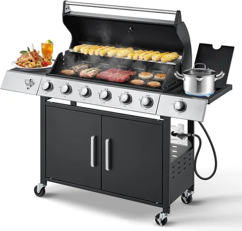 Miniatura 10 de MELLCOM Parrilla de barbacoa de acero inoxidable mejorada de 36,000 BTU, parrilla de gas propano BBQ de 3 quemadores con rejillas de hierro fundido