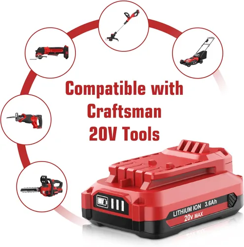 Miniatura 4 de Paquete de 2 baterías de iones de litio de 20 V 3600 mAh de repuesto para Craftsman V20, compatible con Craftsman batería de 20 voltios, 3.6 Ah MAX