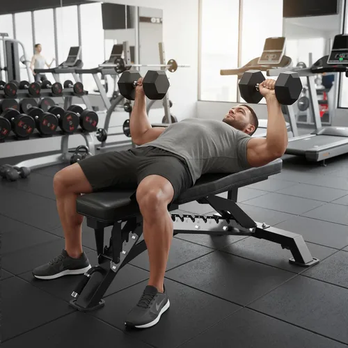 Miniatura 8 de RitFit Banco de pesas ajustable y plegable para gimnasio en casa, levantamiento de pesas y entrenamiento de fuerza, póster de entrenamiento
