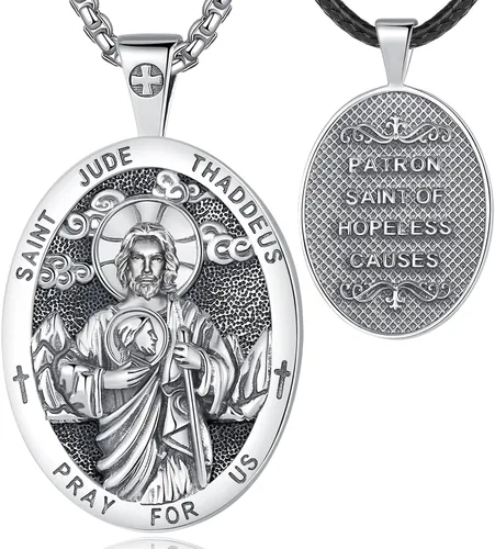 Miniatura 55 de EUDORA Collar de plata de ley 925, San Cristóbal y San Benito, San Miguel, Virgen María, San Judas Tadeo, Cruz de Buen Pastor y Arcángel, Medalla