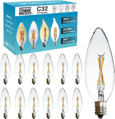 Miniatura 9 de Paquete de 6 bombillas LED Edison B10 C32, equivalente a 25 vatios, base E12, CRI 85-90 2700K blanco cálido, bombilla afilada de vidrio transparente