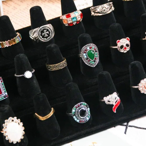 Miniatura 3 de Coward Soporte de exhibición para anillos de 18 dedos, soporte de anillos de terciopelo negro para almacenamiento de joyas, cajón organizador