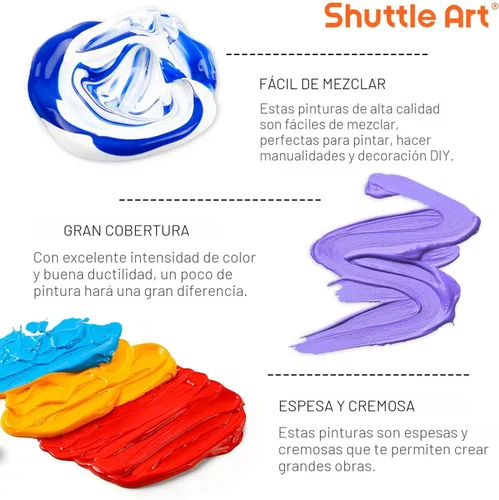 Miniatura 5 de Juego de pintura acrílica de 72 piezas, Shuttle Art 60 colores de pintura acrílica incluyendo blanco extra, negro y 12 pinceles, 2 oz/60 ml, Regular