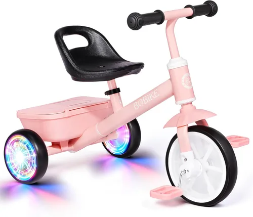 Miniatura 9 de Bobike Triciclo para niños de 2 a 5 años, triciclo con 2 ruedas de luz LED, bicicleta para niños pequeños con asiento de 3 posiciones y canasta Negro