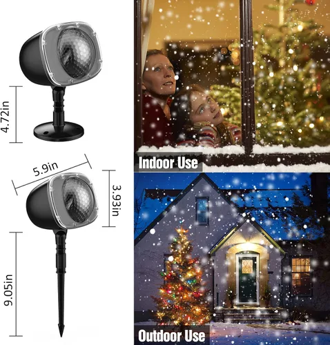 Miniatura 3 de Proyector de luz de nieve de Navidad, luces de proyector de vacaciones con control remoto, luces giratorias de caída de nieve, iluminación