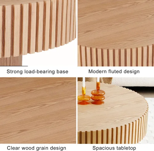 Miniatura 4 de Mesa de centro redonda acanalada de 31.49 pulgadas para sala de estar, mesa de café moderna de mediados de siglo con pedestal resistente, mesa
